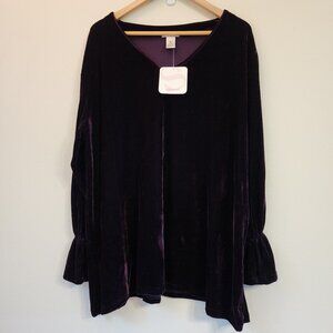 Silhouettes Women Top 1X Purple Velvet V Neck Peasant Goth Fairy Grunge WimsyNWT